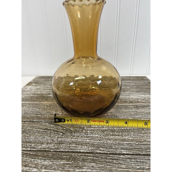 MCM QUILTED Glass Amber "vase" With Ruffle Top Edge HAS‎ 2 BUBBLES. SEE PHOTO - Picture 8 of 9